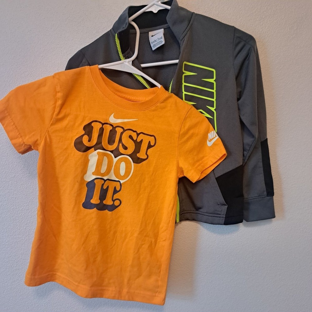 Nike Boys Set Gray Full Zip Track Jacket and Orange Just Do It T-Shirt Size 7